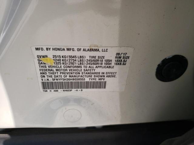 Photo 9 VIN: 5FNYF5H36HB038553 - HONDA PILOT EX 