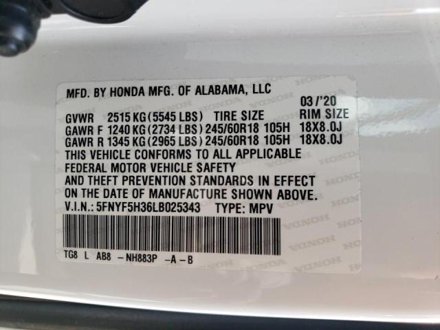 Photo 12 VIN: 5FNYF5H36LB025343 - HONDA PILOT EX 