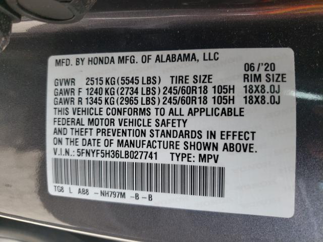 Photo 9 VIN: 5FNYF5H36LB027741 - HONDA PILOT EX 