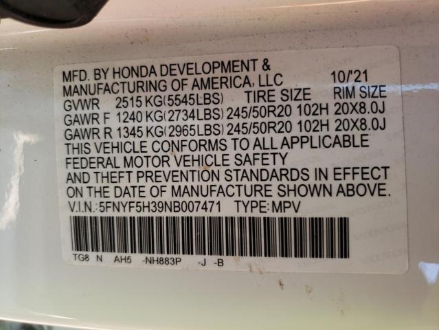 Photo 12 VIN: 5FNYF5H39NB007471 - HONDA PILOT SPOR 