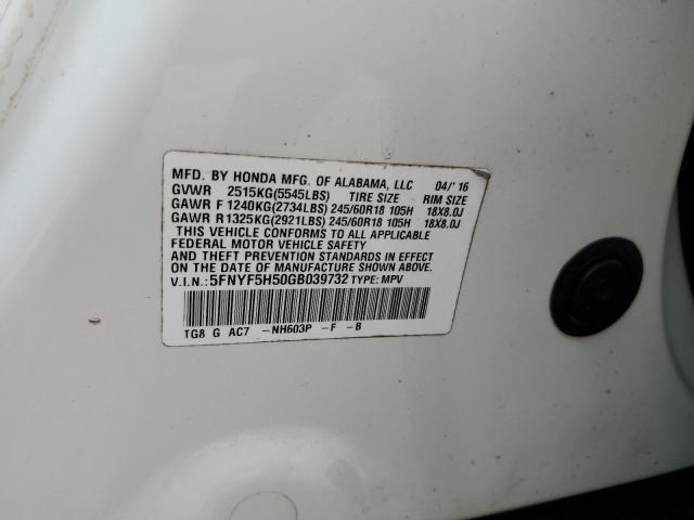 Photo 12 VIN: 5FNYF5H50GB039732 - HONDA PILOT EXL 