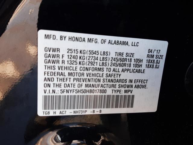 Photo 9 VIN: 5FNYF5H50HB017800 - HONDA PILOT EXL 