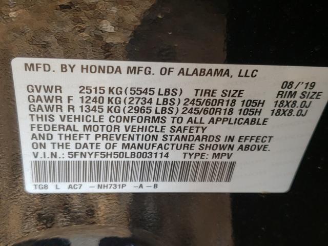 Photo 9 VIN: 5FNYF5H50LB003114 - HONDA PILOT EXL 