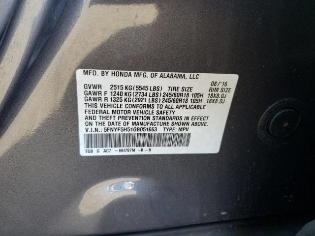 Photo 11 VIN: 5FNYF5H51GB051663 - HONDA PILOT EXL 