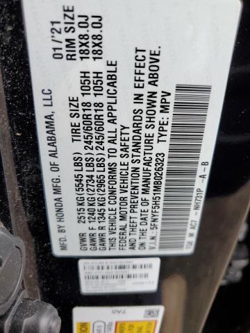 Photo 12 VIN: 5FNYF5H51MB026323 - HONDA PILOT EXL 