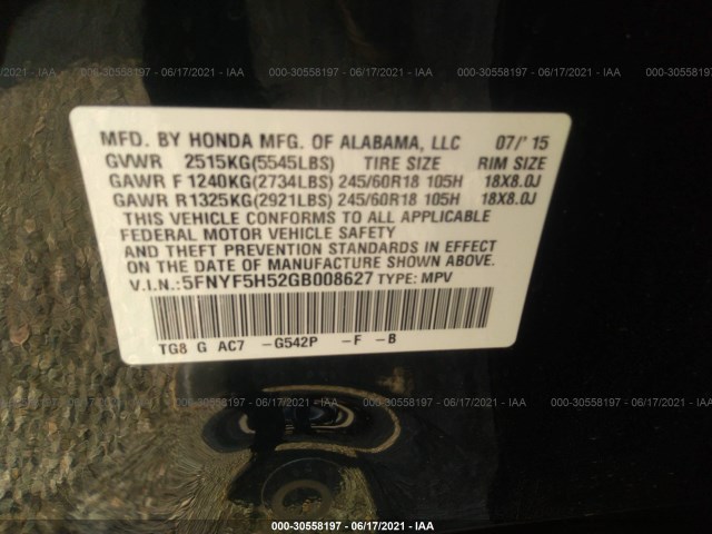 Photo 8 VIN: 5FNYF5H52GB008627 - HONDA PILOT 