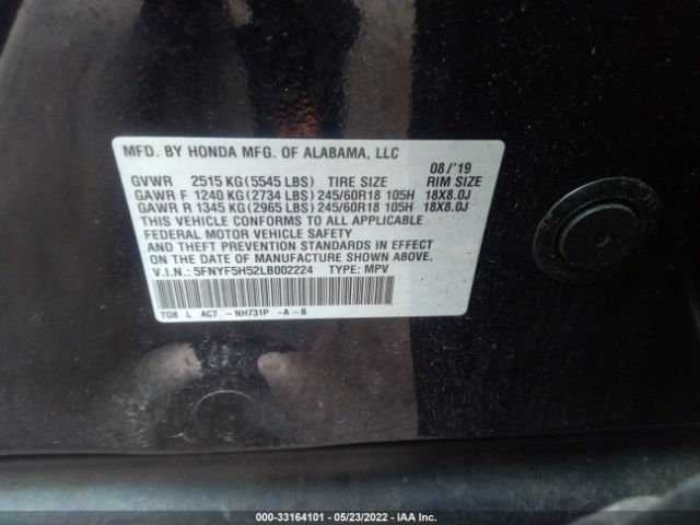 Photo 8 VIN: 5FNYF5H52LB002224 - HONDA PILOT 