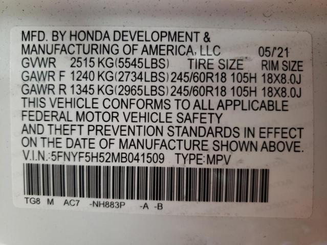 Photo 9 VIN: 5FNYF5H52MB041509 - HONDA PILOT EXL 