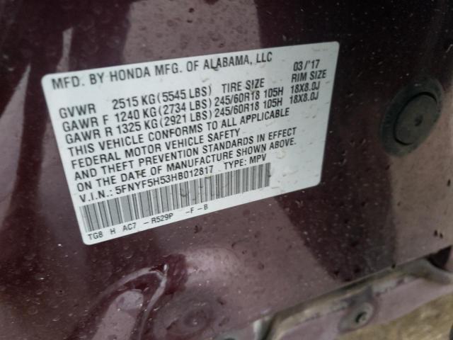 Photo 13 VIN: 5FNYF5H53HB012817 - HONDA PILOT 