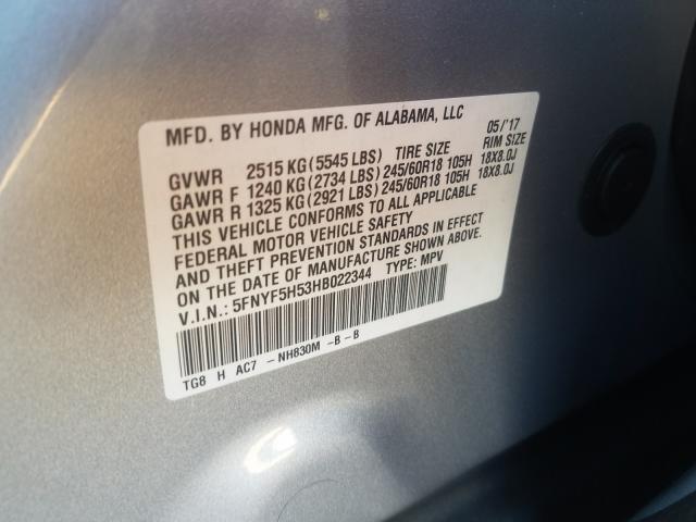 Photo 9 VIN: 5FNYF5H53HB022344 - HONDA PILOT EXL 