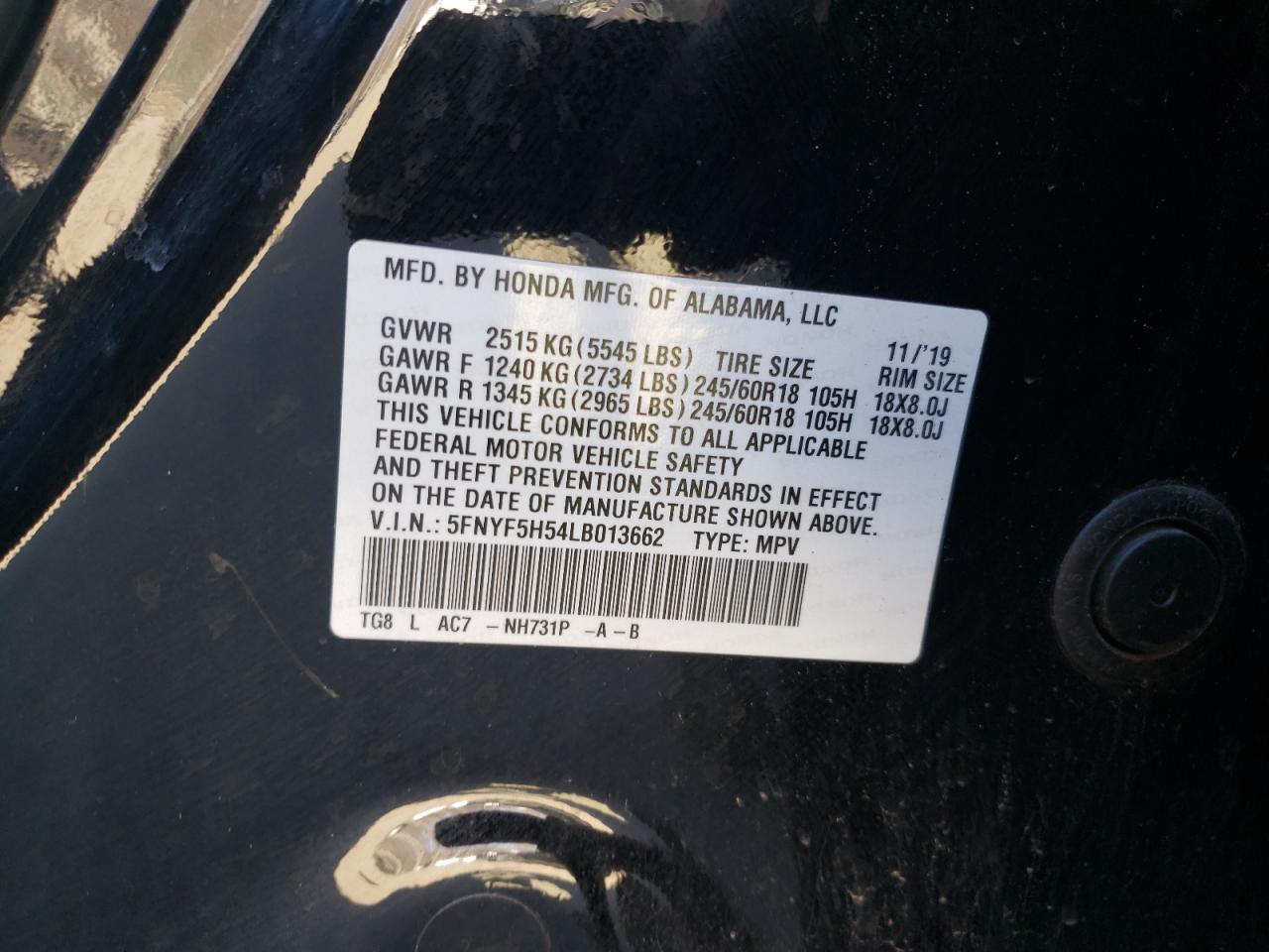 Photo 12 VIN: 5FNYF5H54LB013662 - HONDA PILOT 