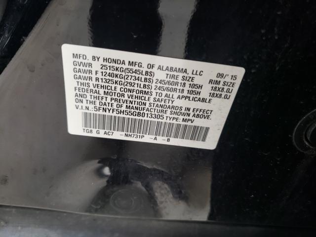 Photo 9 VIN: 5FNYF5H55GB013305 - HONDA PILOT EXL 