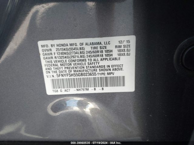 Photo 8 VIN: 5FNYF5H55GB023655 - HONDA PILOT 