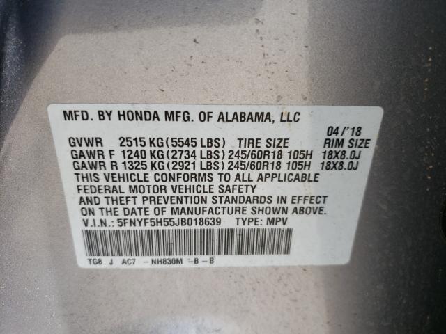 Photo 9 VIN: 5FNYF5H55JB018639 - HONDA PILOT EXL 