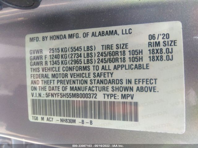 Photo 8 VIN: 5FNYF5H55MB000372 - HONDA PILOT 