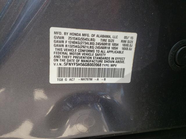 Photo 9 VIN: 5FNYF5H56GB002068 - HONDA PILOT 