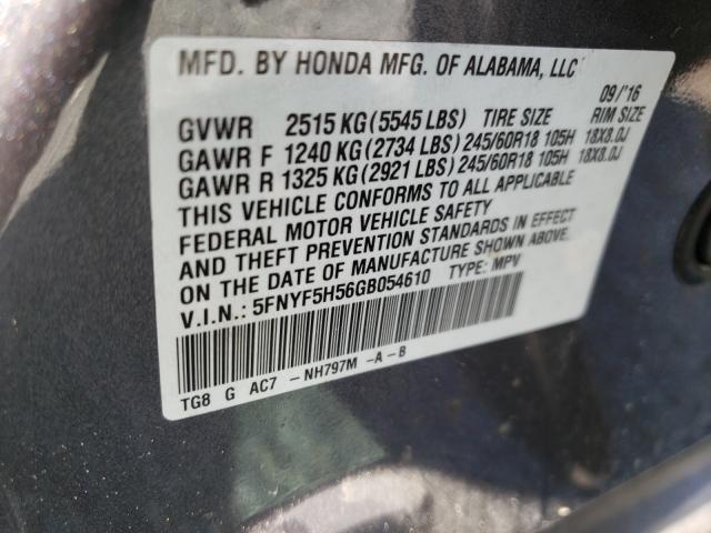 Photo 9 VIN: 5FNYF5H56GB054610 - HONDA PILOT EXL 