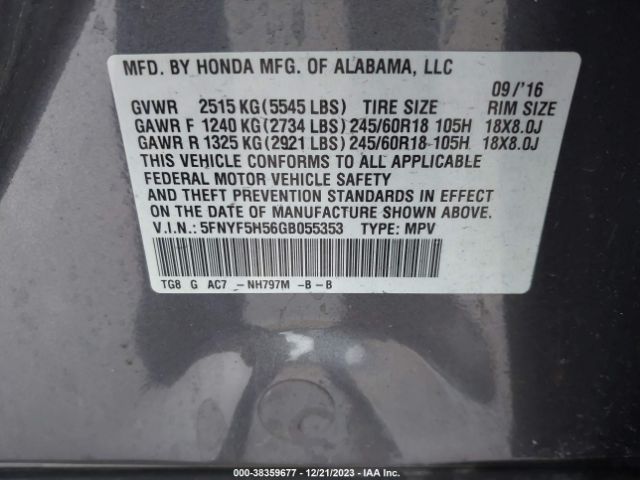 Photo 8 VIN: 5FNYF5H56GB055353 - HONDA PILOT 