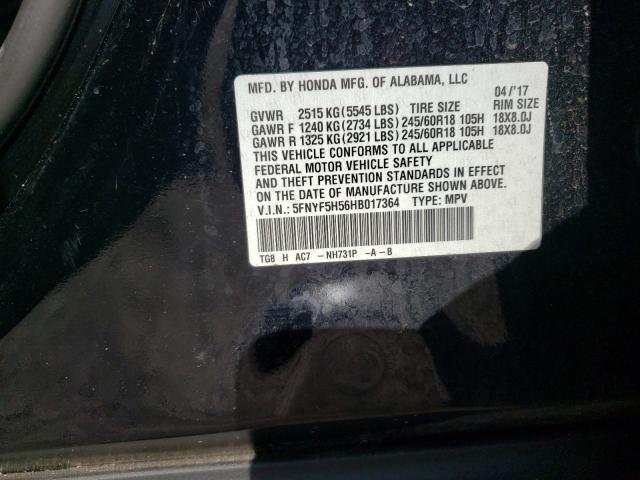 Photo 9 VIN: 5FNYF5H56HB017364 - HONDA PILOT EXL 