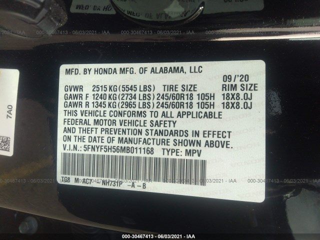 Photo 8 VIN: 5FNYF5H56MB011168 - HONDA PILOT 