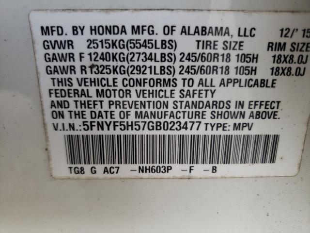 Photo 9 VIN: 5FNYF5H57GB023477 - HONDA PILOT EXL 