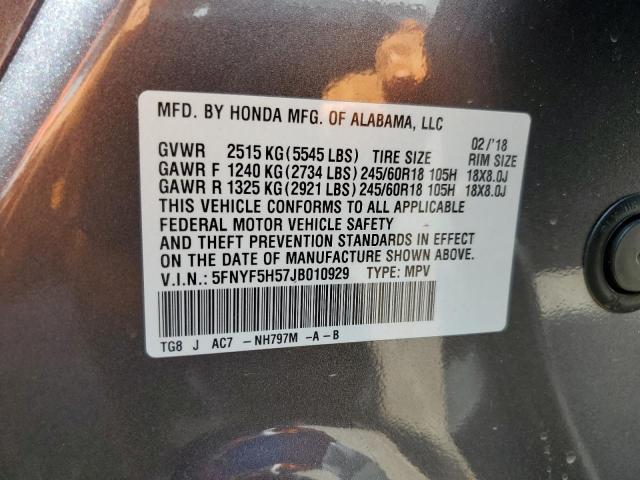 Photo 13 VIN: 5FNYF5H57JB010929 - HONDA PILOT EXL 