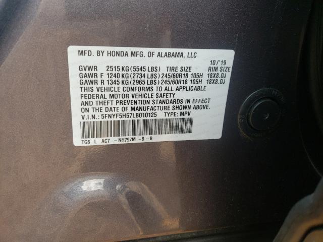 Photo 9 VIN: 5FNYF5H57LB010125 - HONDA PILOT EXL 