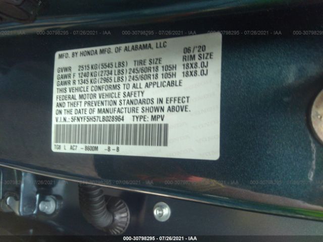 Photo 8 VIN: 5FNYF5H57LB028964 - HONDA PILOT 