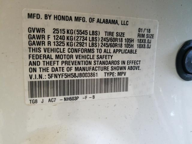 Photo 9 VIN: 5FNYF5H58JB003861 - HONDA PILOT EXL 