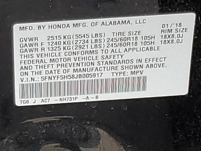 Photo 9 VIN: 5FNYF5H58JB005917 - HONDA PILOT EXL 