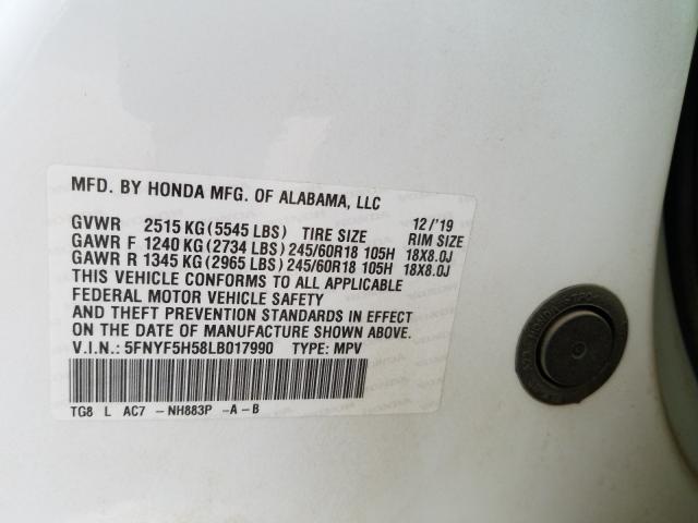 Photo 9 VIN: 5FNYF5H58LB017990 - HONDA PILOT EXL 