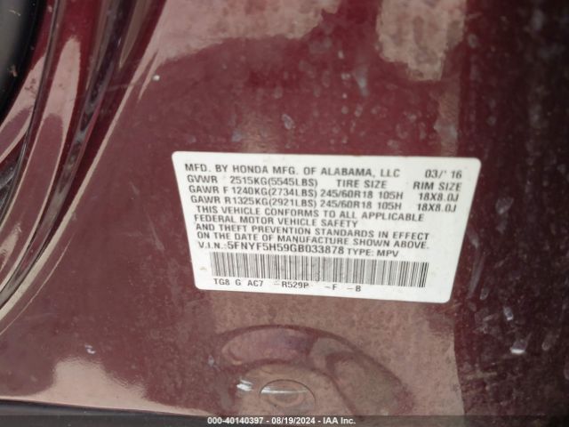 Photo 8 VIN: 5FNYF5H59GB033878 - HONDA PILOT 