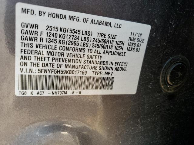 Photo 12 VIN: 5FNYF5H59KB017169 - HONDA PILOT 