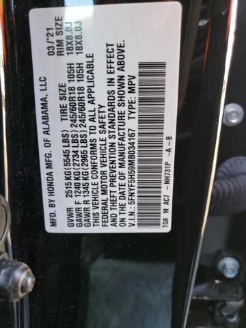 Photo 12 VIN: 5FNYF5H59MB034167 - HONDA PILOT 