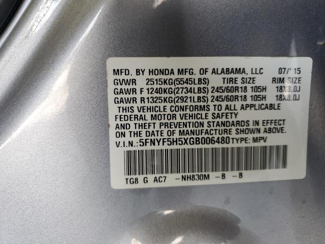 Photo 12 VIN: 5FNYF5H5XGB006480 - HONDA PILOT EXL 