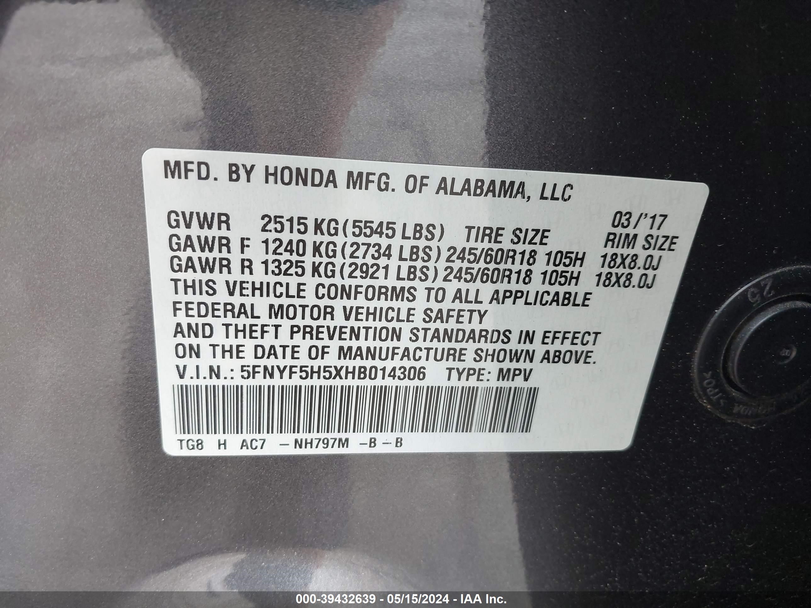 Photo 8 VIN: 5FNYF5H5XHB014306 - HONDA PILOT 