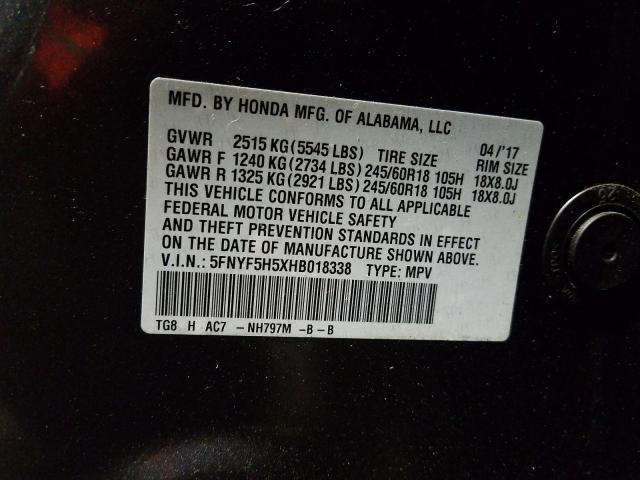 Photo 9 VIN: 5FNYF5H5XHB018338 - HONDA PILOT EXL 