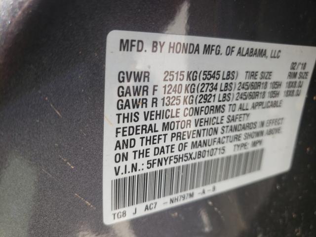 Photo 9 VIN: 5FNYF5H5XJB010715 - HONDA PILOT EXL 