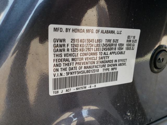 Photo 9 VIN: 5FNYF5H5XJB012318 - HONDA PILOT EXL 