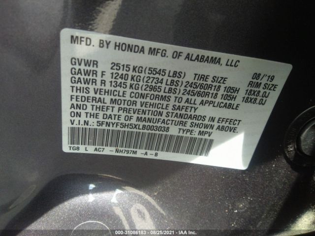 Photo 8 VIN: 5FNYF5H5XLB003038 - HONDA PILOT 