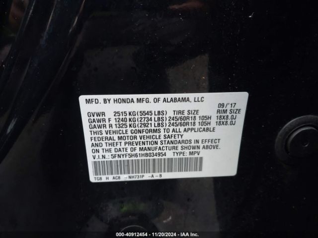 Photo 8 VIN: 5FNYF5H61HB034954 - HONDA PILOT 