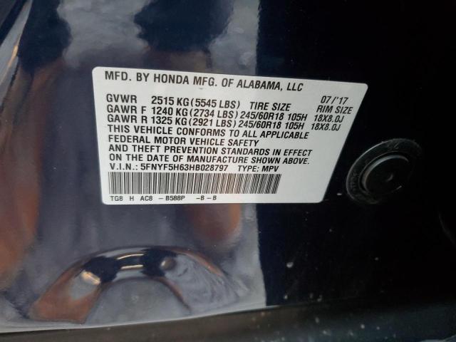 Photo 9 VIN: 5FNYF5H63HB028797 - HONDA PILOT EXL 