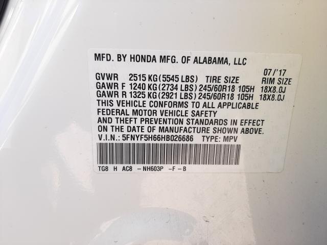 Photo 9 VIN: 5FNYF5H66HB026686 - HONDA PILOT EXL 