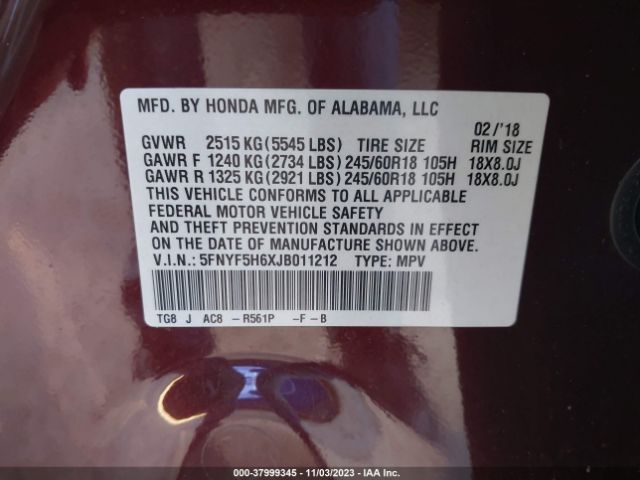 Photo 8 VIN: 5FNYF5H6XJB011212 - HONDA PILOT 