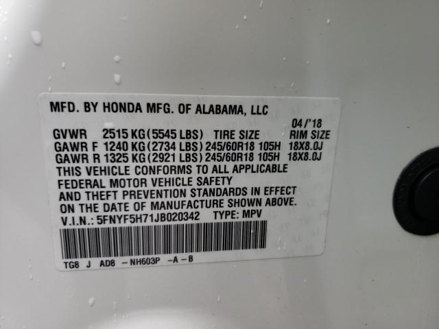 Photo 9 VIN: 5FNYF5H71JB020342 - HONDA PILOT EXLN 