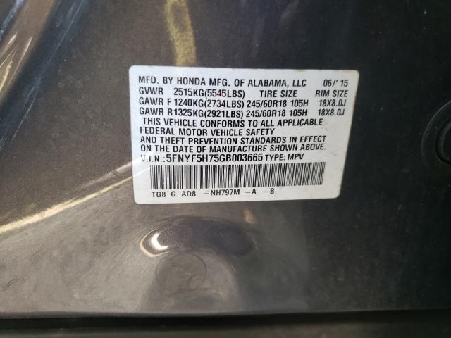 Photo 9 VIN: 5FNYF5H75GB003665 - HONDA PILOT EXLN 