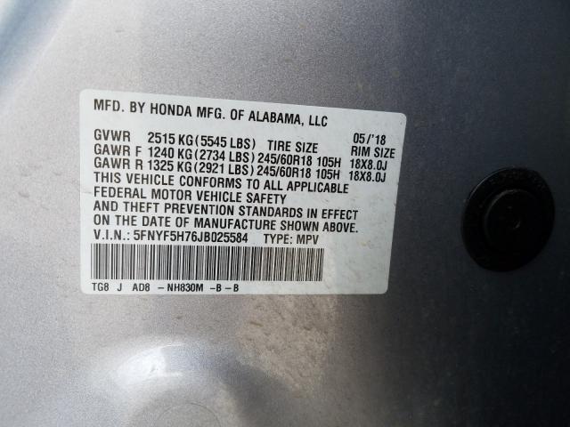 Photo 9 VIN: 5FNYF5H76JB025584 - HONDA PILOT EXLN 