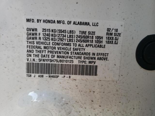 Photo 9 VIN: 5FNYF5H79JB010125 - HONDA PILOT EXLN 