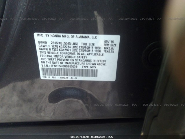 Photo 8 VIN: 5FNYF5H80GB055391 - HONDA PILOT 