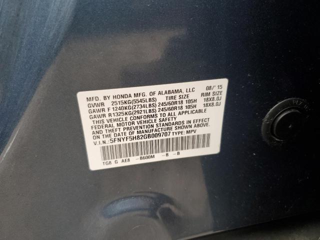 Photo 9 VIN: 5FNYF5H82GB009707 - HONDA PILOT EXL 